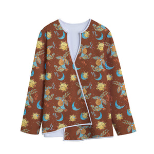 Cute Cartoon Capricorn Pattern Print Long Sleeve Short Coat