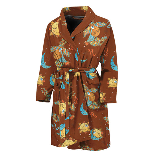 Cute Cartoon Capricorn Pattern Print Men's Bathrobe