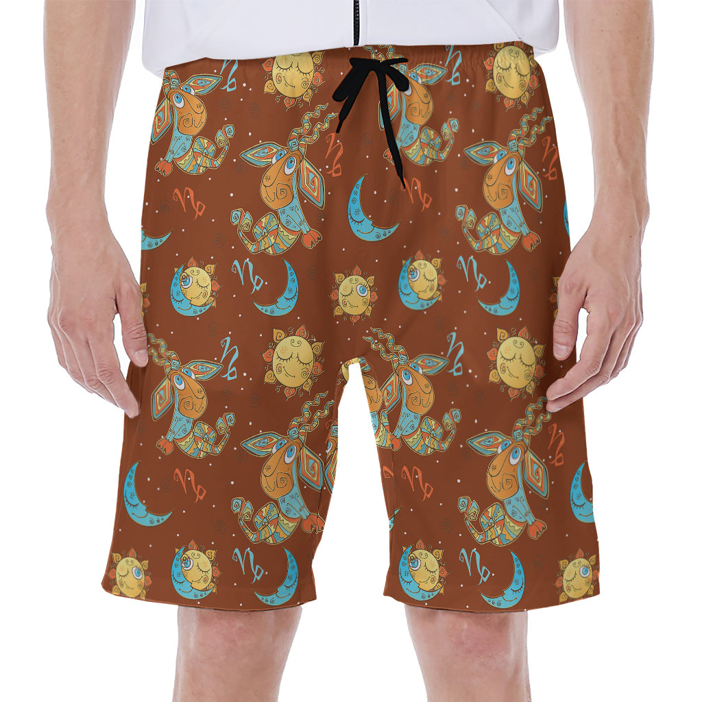 Cute Cartoon Capricorn Pattern Print Men's Beach Shorts
