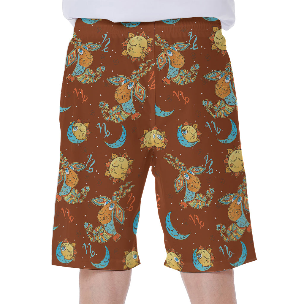 Cute Cartoon Capricorn Pattern Print Men's Beach Shorts