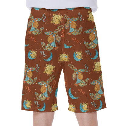 Cute Cartoon Capricorn Pattern Print Men's Beach Shorts