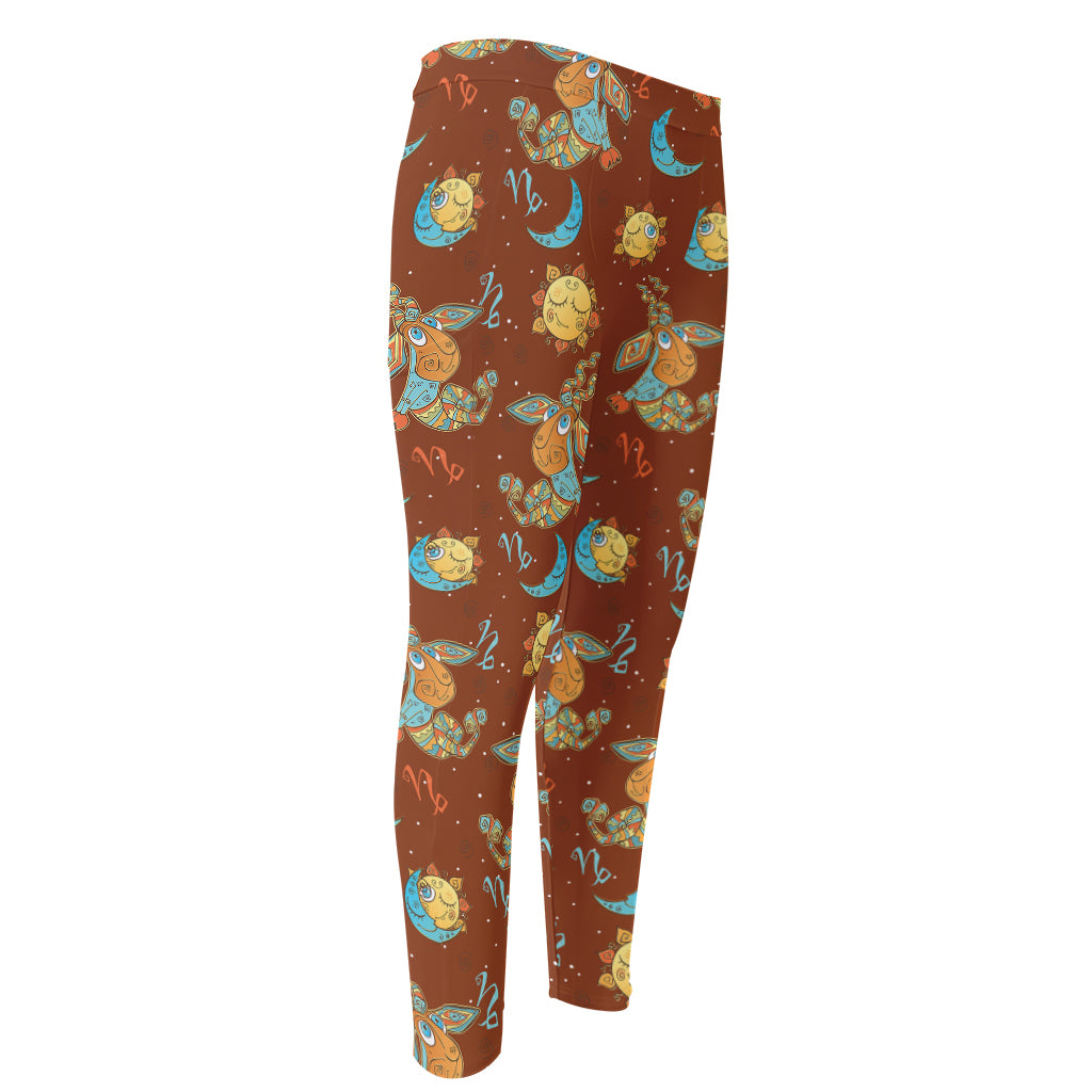 Cute Cartoon Capricorn Pattern Print Men's Compression Pants