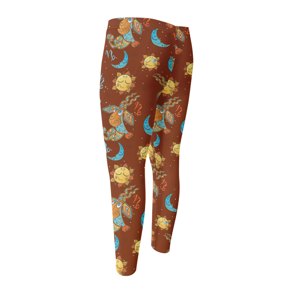 Cute Cartoon Capricorn Pattern Print Men's Compression Pants