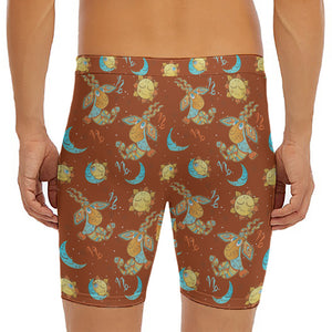 Cute Cartoon Capricorn Pattern Print Men's Long Boxer Briefs