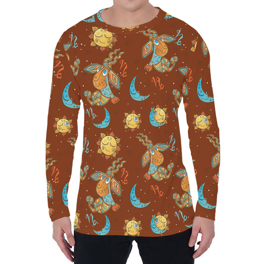 Cute Cartoon Capricorn Pattern Print Men's Long Sleeve T-Shirt