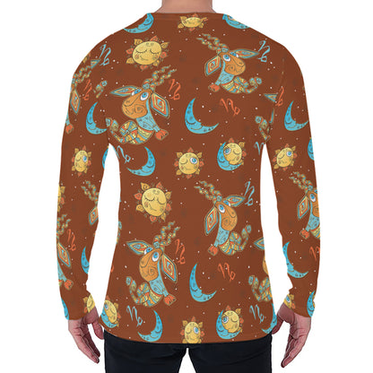 Cute Cartoon Capricorn Pattern Print Men's Long Sleeve T-Shirt