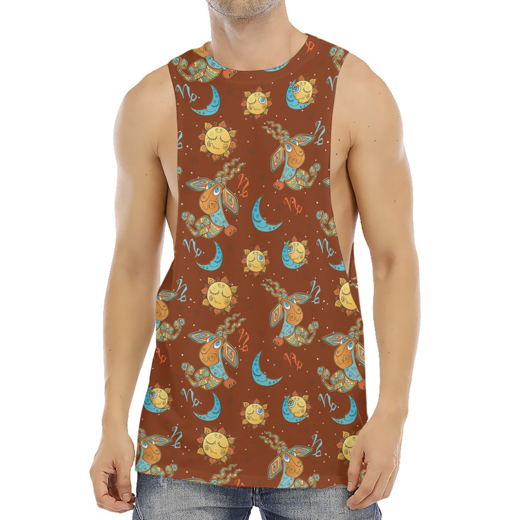 Cute Cartoon Capricorn Pattern Print Men's Muscle Tank Top