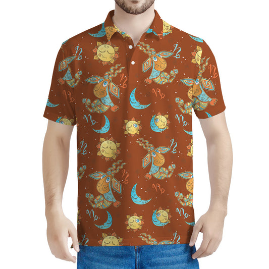 Cute Cartoon Capricorn Pattern Print Men's Polo Shirt