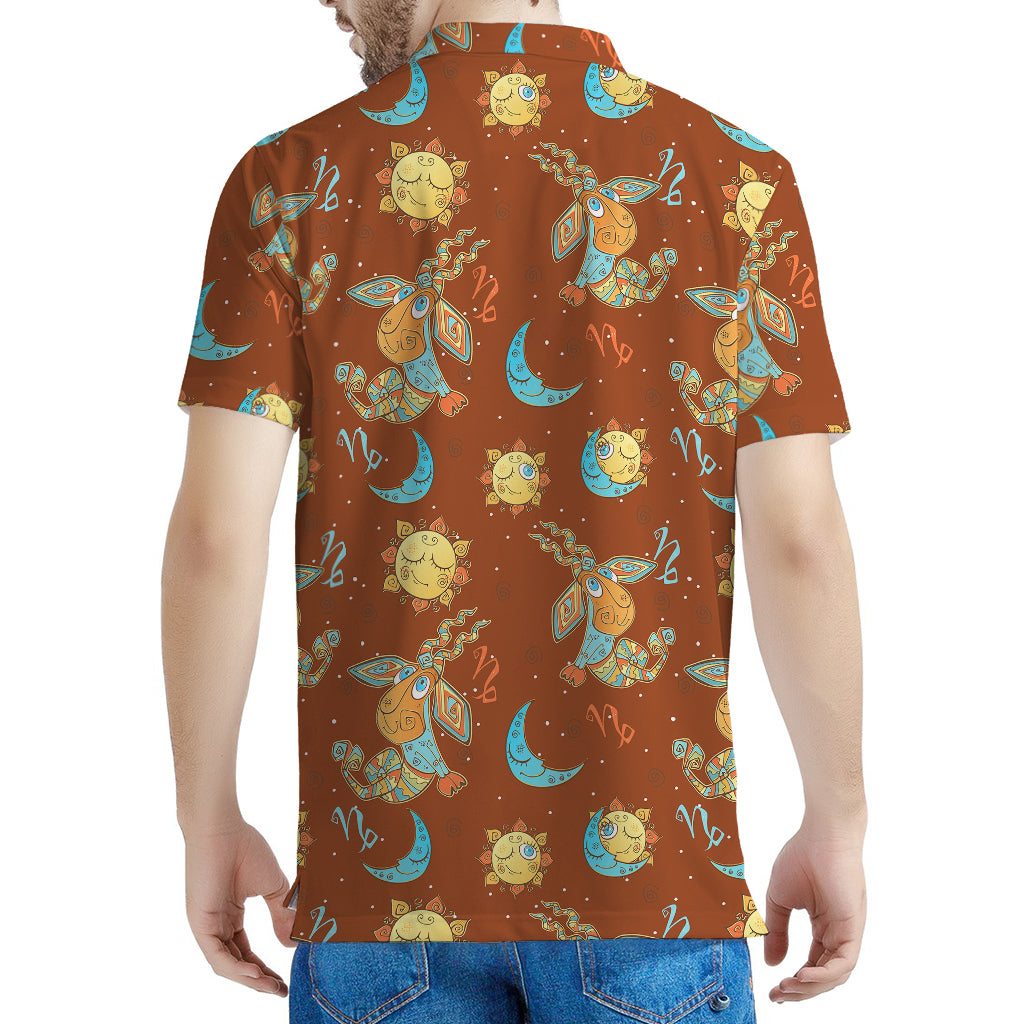 Cute Cartoon Capricorn Pattern Print Men's Polo Shirt