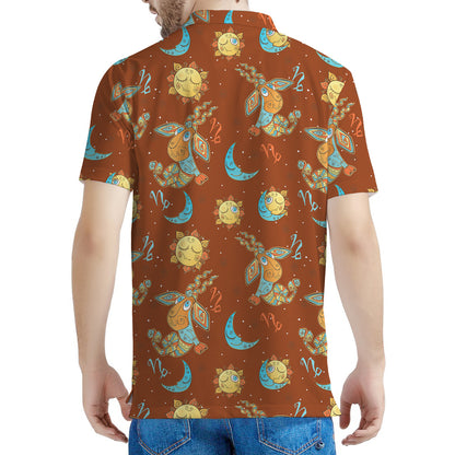 Cute Cartoon Capricorn Pattern Print Men's Polo Shirt
