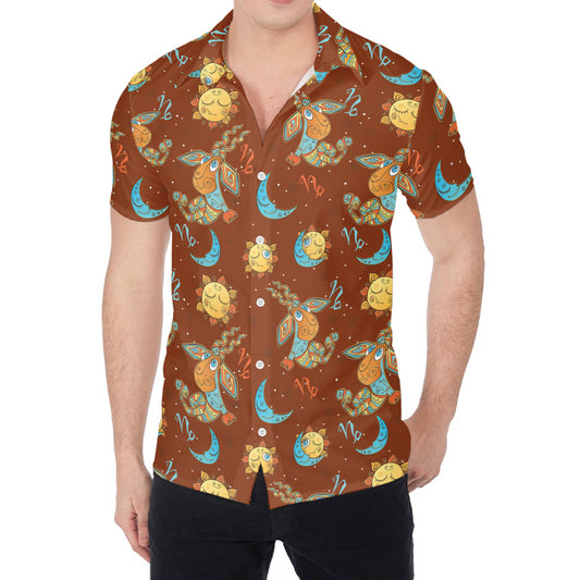 Cute Cartoon Capricorn Pattern Print Men's Shirt