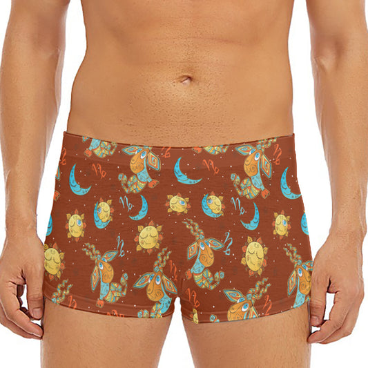 Cute Cartoon Capricorn Pattern Print Men's Short Boxer Briefs