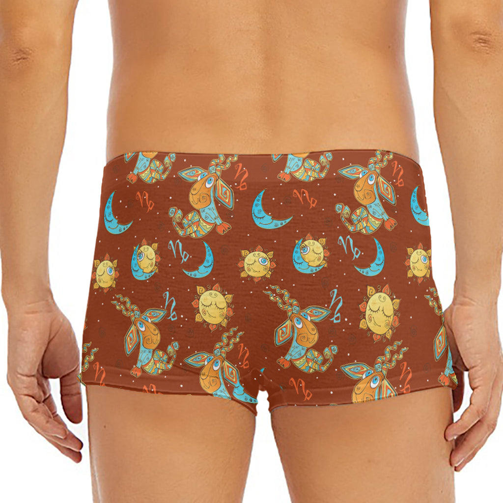 Cute Cartoon Capricorn Pattern Print Men's Short Boxer Briefs