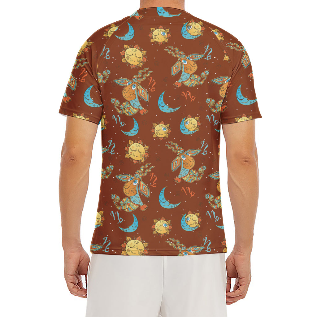 Cute Cartoon Capricorn Pattern Print Men's Short Sleeve Rash Guard