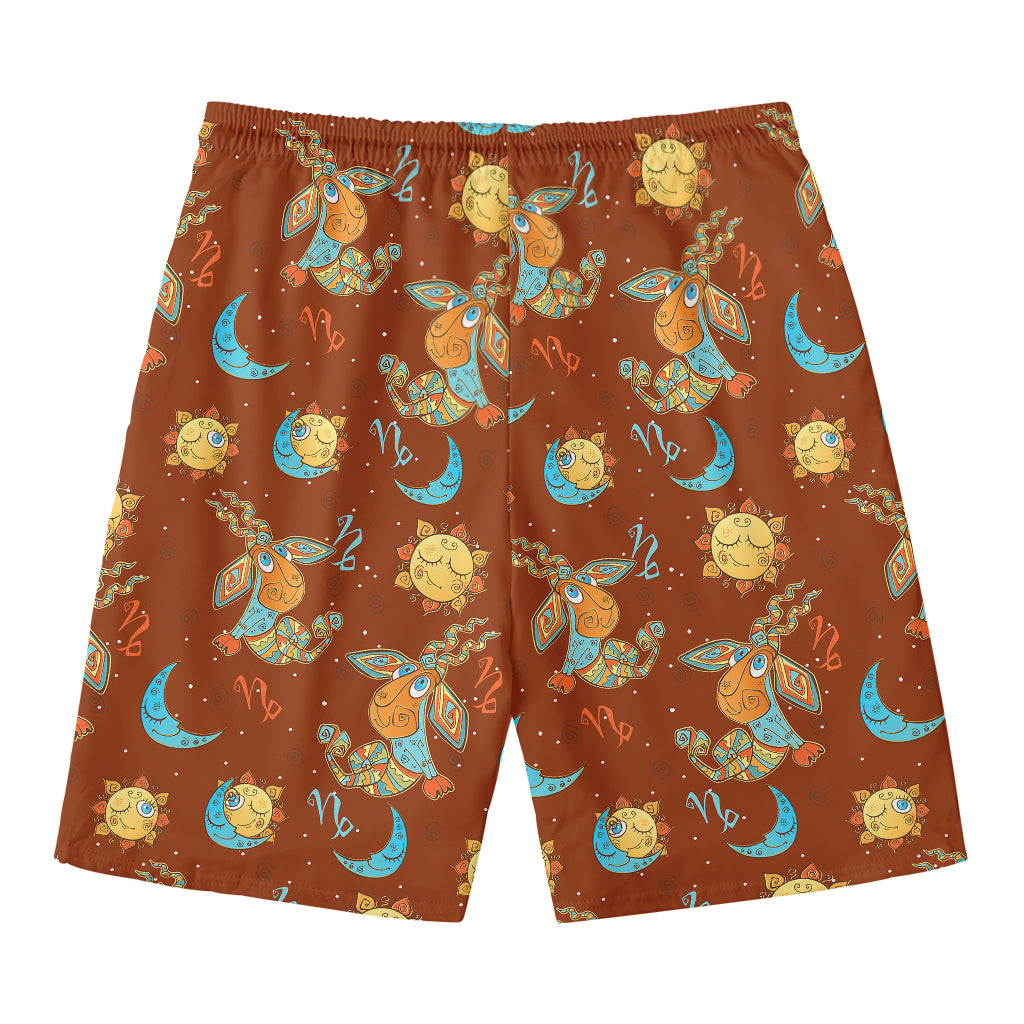 Cute Cartoon Capricorn Pattern Print Men's Swim Trunks