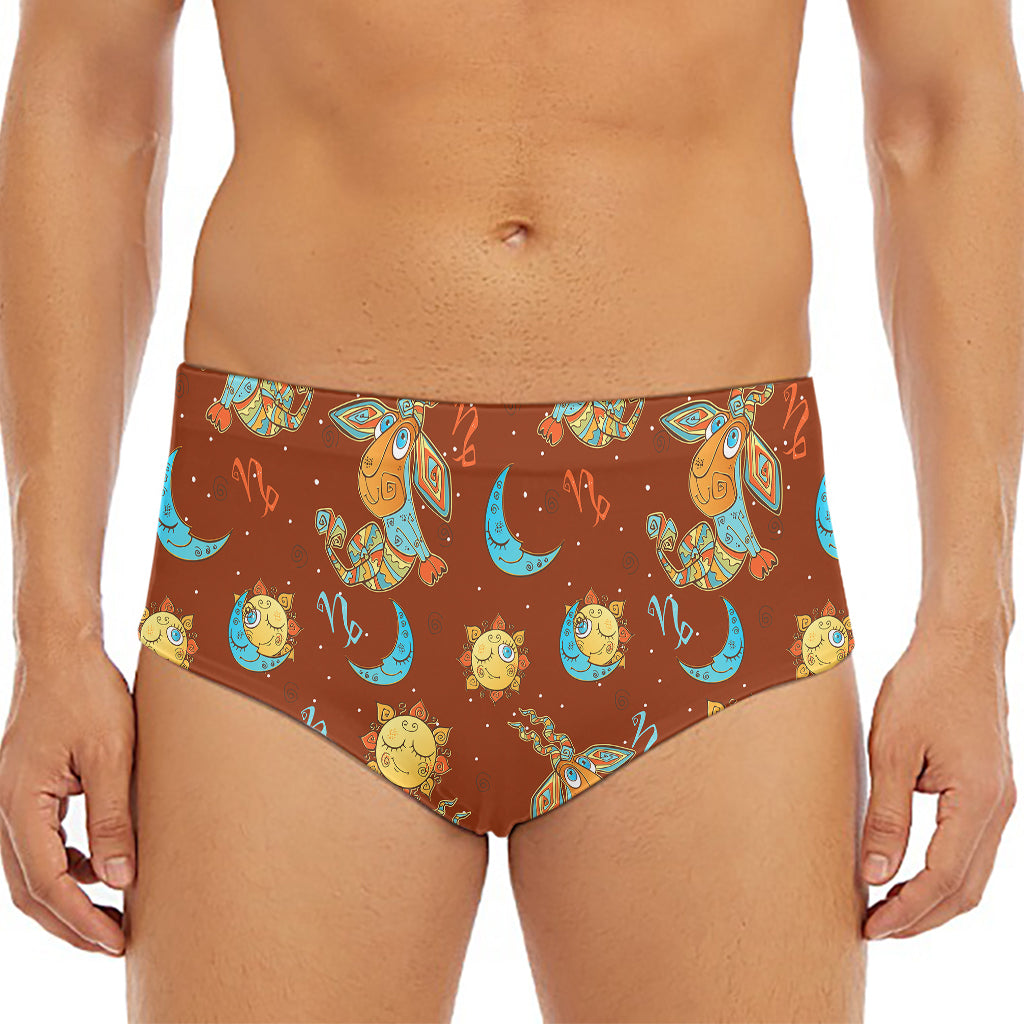 Cute Cartoon Capricorn Pattern Print Men's Triangle Swim Briefs