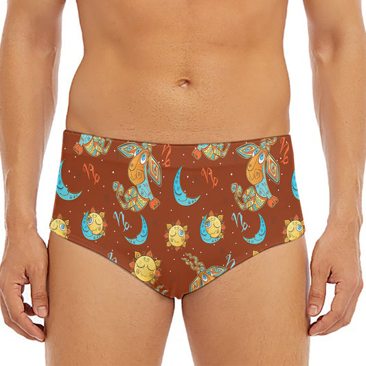 Cute Cartoon Capricorn Pattern Print Men's Triangle Swim Briefs