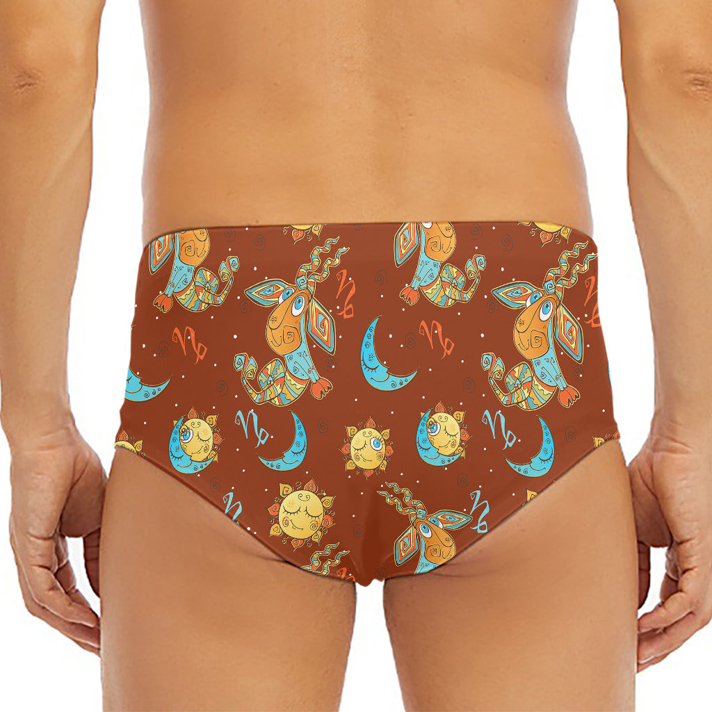 Cute Cartoon Capricorn Pattern Print Men's Triangle Swim Briefs