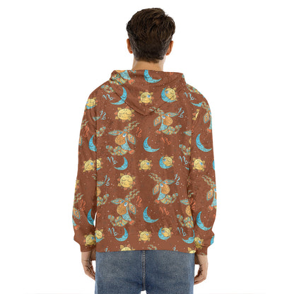 Cute Cartoon Capricorn Pattern Print Men's Velvet Pullover Hoodie