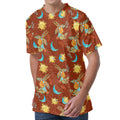 Cute Cartoon Capricorn Pattern Print Men's Velvet T-Shirt