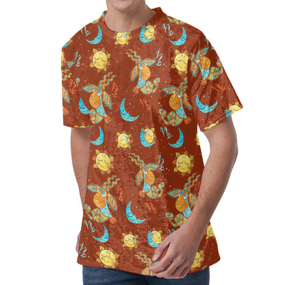 Cute Cartoon Capricorn Pattern Print Men's Velvet T-Shirt