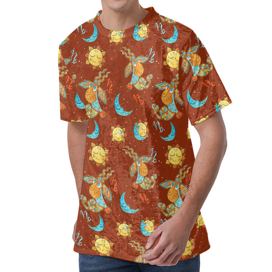Cute Cartoon Capricorn Pattern Print Men's Velvet T-Shirt