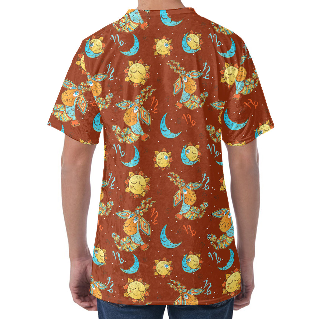 Cute Cartoon Capricorn Pattern Print Men's Velvet T-Shirt