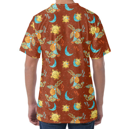Cute Cartoon Capricorn Pattern Print Men's Velvet T-Shirt