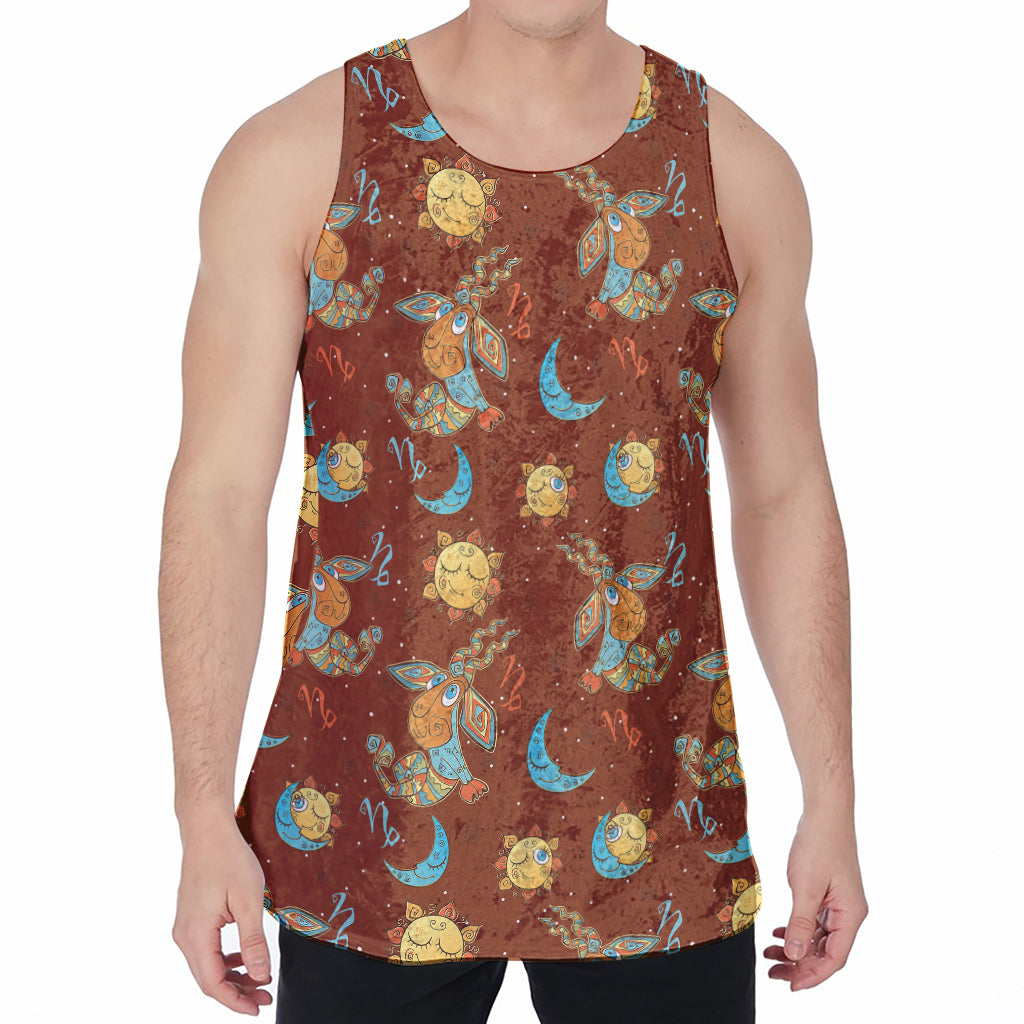 Cute Cartoon Capricorn Pattern Print Men's Velvet Tank Top