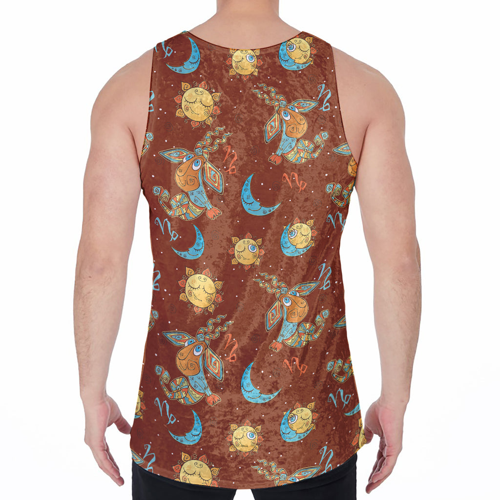 Cute Cartoon Capricorn Pattern Print Men's Velvet Tank Top