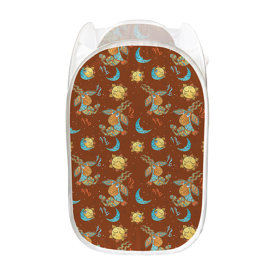Cute Cartoon Capricorn Pattern Print Mesh Laundry Hamper