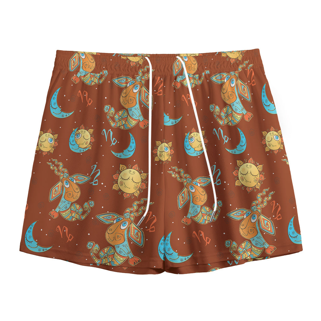 Cute Cartoon Capricorn Pattern Print Mesh Shorts