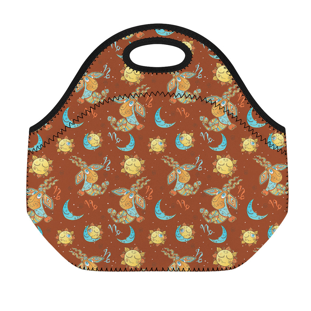 Cute Cartoon Capricorn Pattern Print Neoprene Lunch Bag