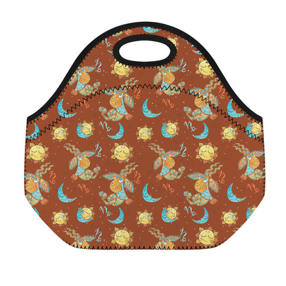 Cute Cartoon Capricorn Pattern Print Neoprene Lunch Bag