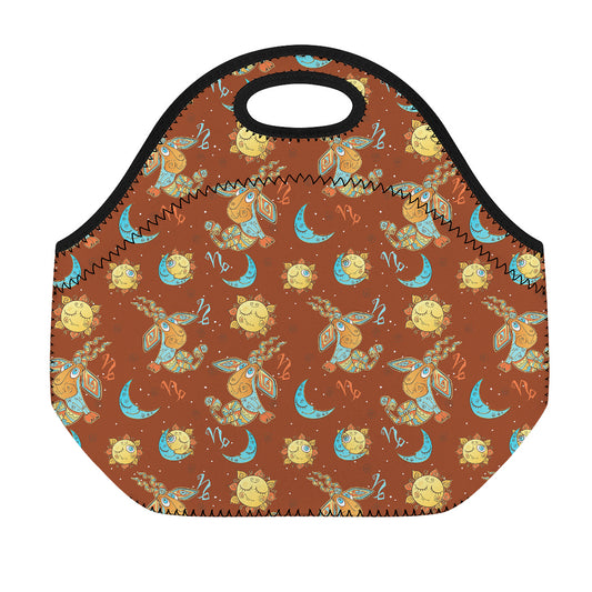 Cute Cartoon Capricorn Pattern Print Neoprene Lunch Bag