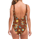 Cute Cartoon Capricorn Pattern Print One Piece Swimsuit