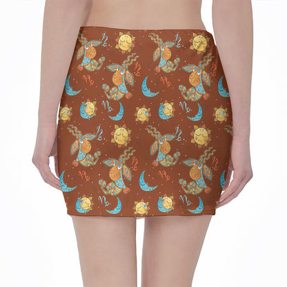 Cute Cartoon Capricorn Pattern Print Pencil Mini Skirt
