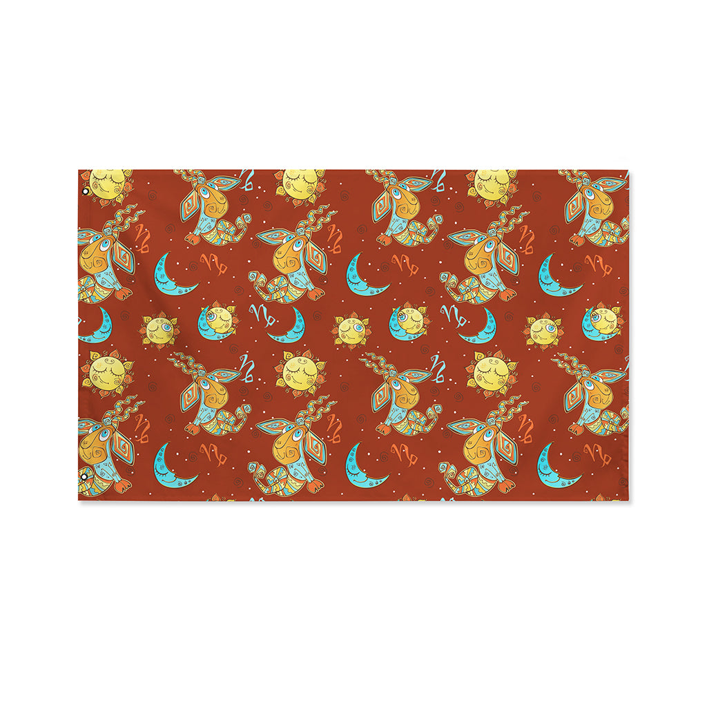 Cute Cartoon Capricorn Pattern Print Polyester Flag