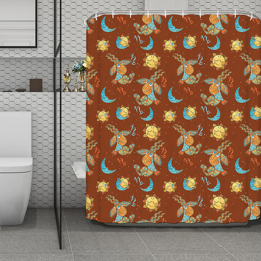Cute Cartoon Capricorn Pattern Print Polyester Shower Curtain