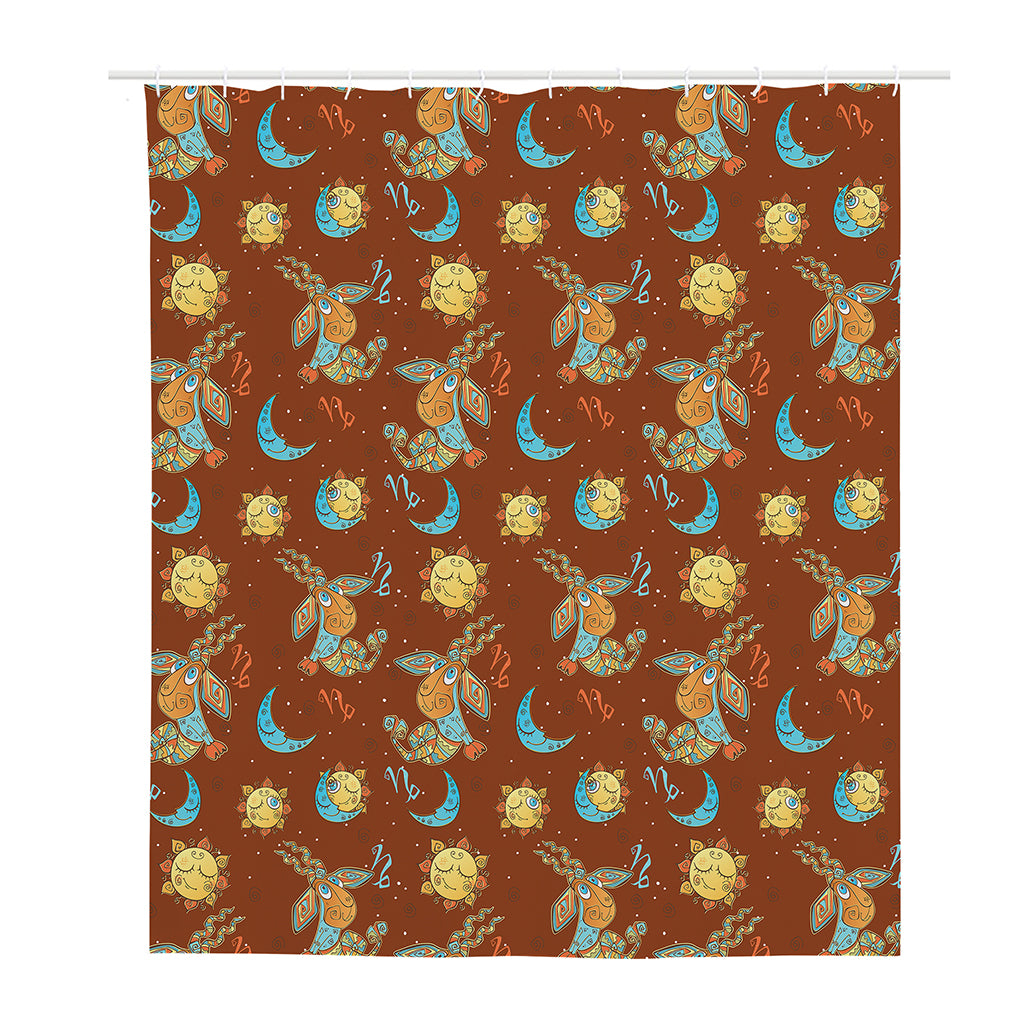 Cute Cartoon Capricorn Pattern Print Polyester Shower Curtain