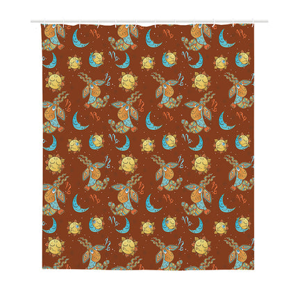Cute Cartoon Capricorn Pattern Print Polyester Shower Curtain