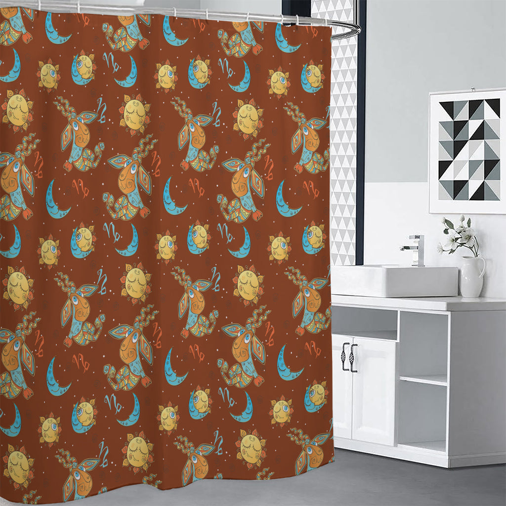 Cute Cartoon Capricorn Pattern Print Premium Shower Curtain