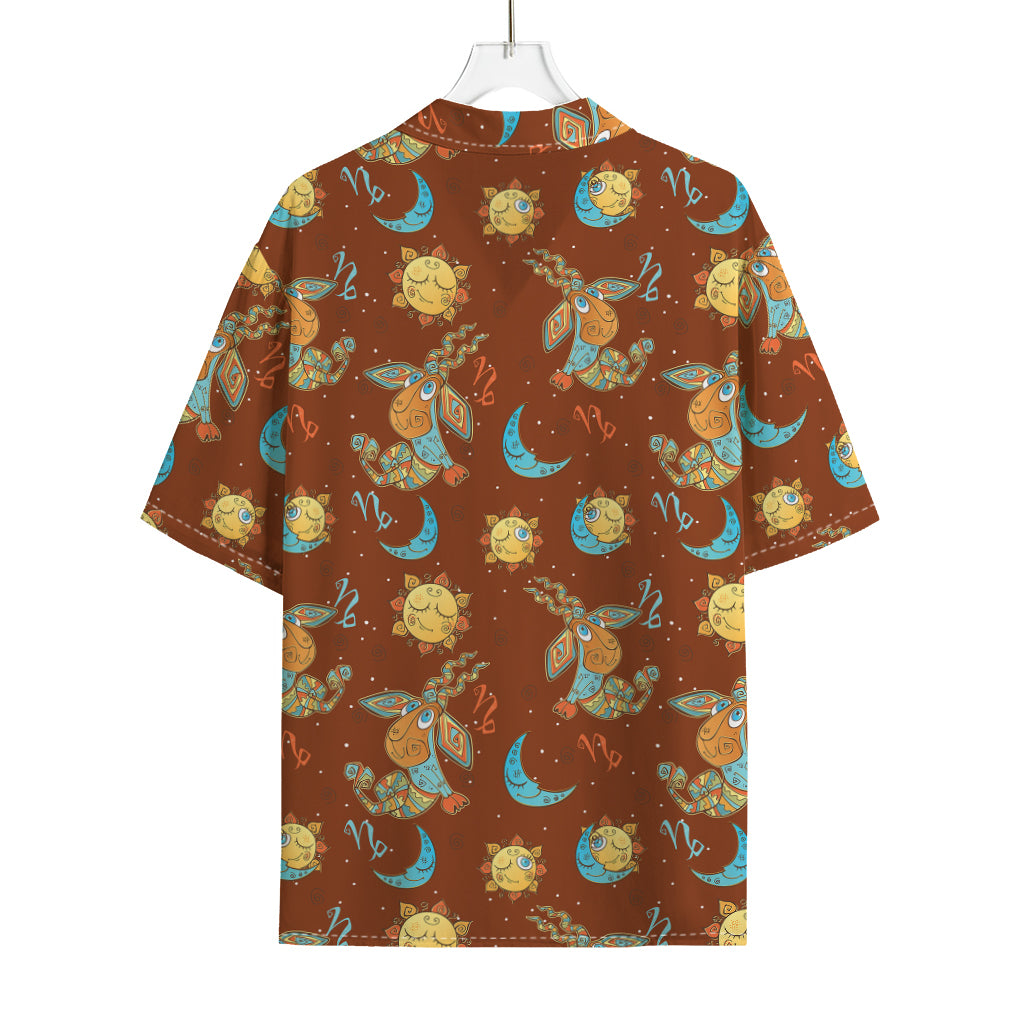 Cute Cartoon Capricorn Pattern Print Rayon Hawaiian Shirt