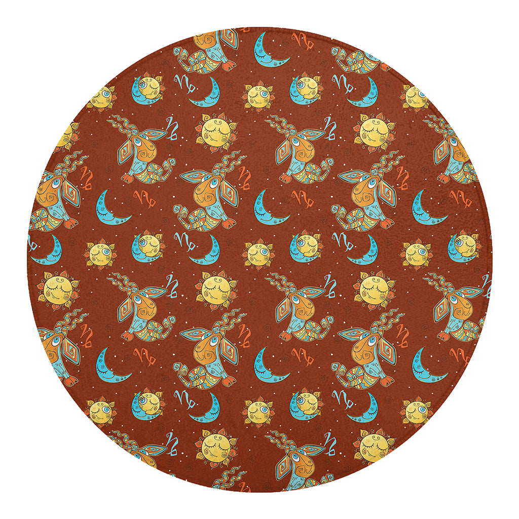 Cute Cartoon Capricorn Pattern Print Round Blanket
