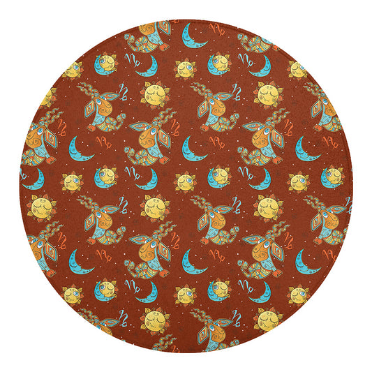 Cute Cartoon Capricorn Pattern Print Round Blanket