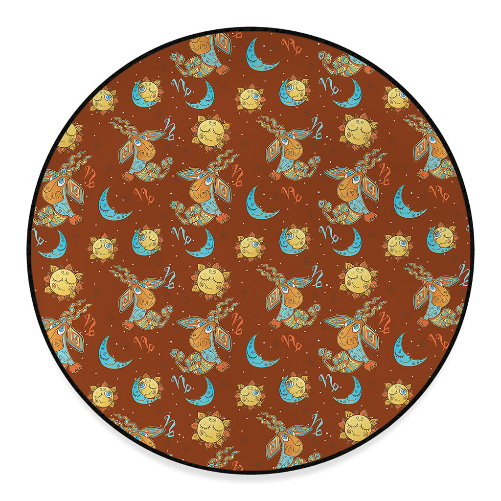 Cute Cartoon Capricorn Pattern Print Round Floor Mat