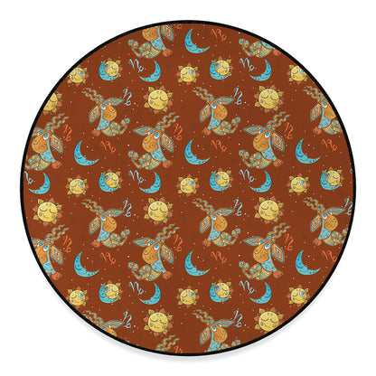 Cute Cartoon Capricorn Pattern Print Round Floor Mat