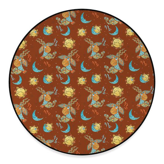 Cute Cartoon Capricorn Pattern Print Round Floor Mat