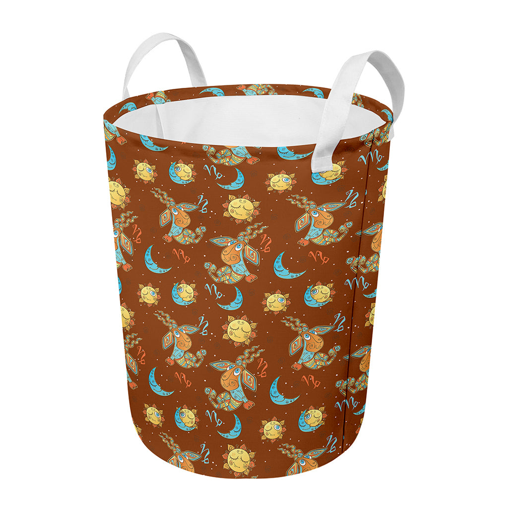 Cute Cartoon Capricorn Pattern Print Round Laundry Basket