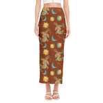 Cute Cartoon Capricorn Pattern Print Side Slit Maxi Skirt